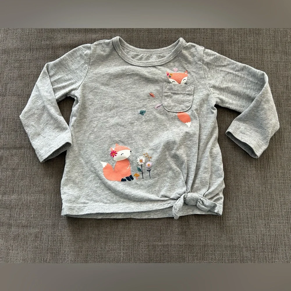 5/$20 Carters Baby Girl Fox Print Long sleeve shirt 12 mo